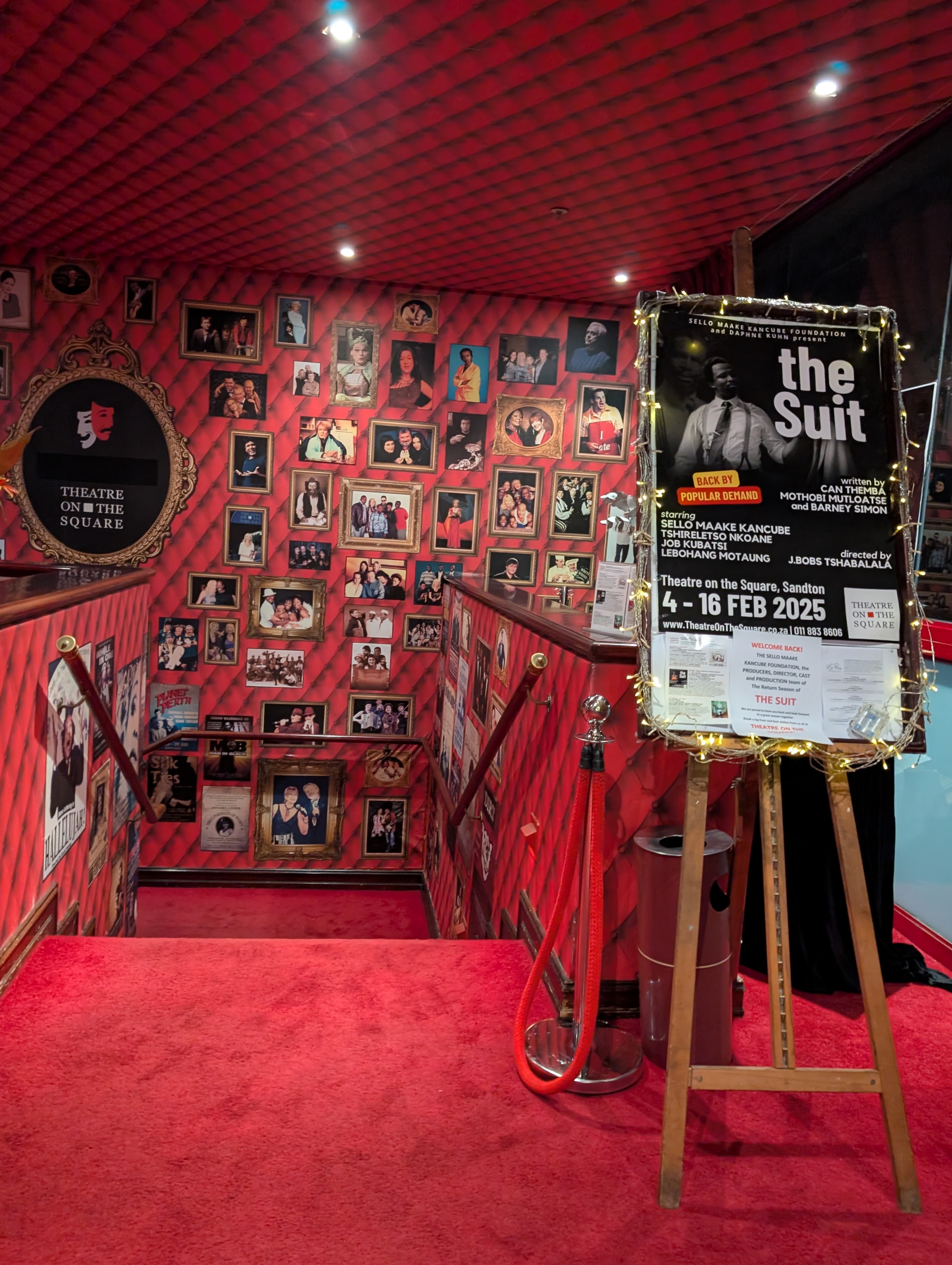 The signature red interior of the entrance to the Theatre on the Square in Sandton, Johannesburg.